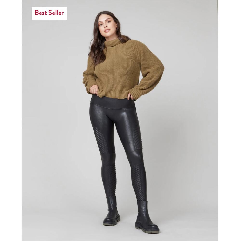 Spanx Faux Leather Moto Leggings Women’s S Black High Waist Shaping Pants Small